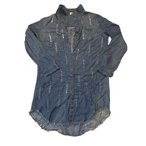 Denim distressed shirt dress